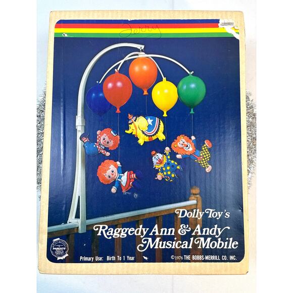 Vintage 70s Baby Crib Mobile Raggedy Ann and Andy | Clowns Mid-century Toy w/Box - Picture 1 of 8